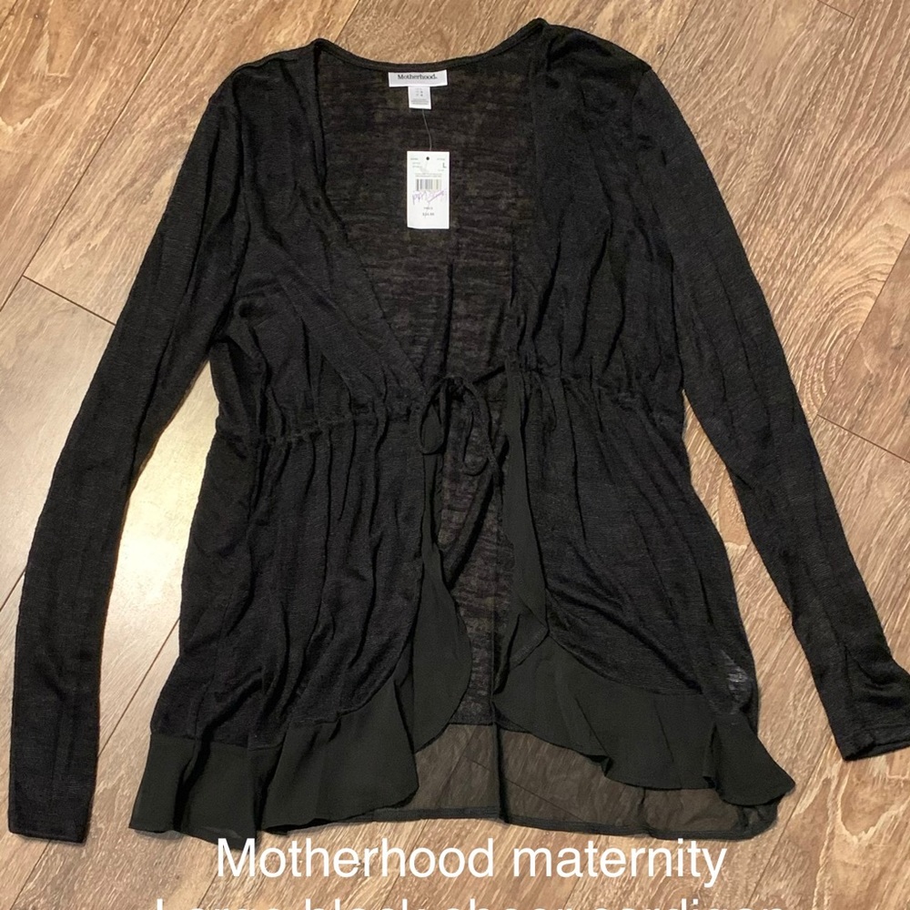 Maternity black sheer tie cardigan